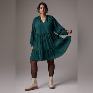MARE MARE X Anthropologie Anne Tiered Tunic Green Ruffle Mini Dress 1X